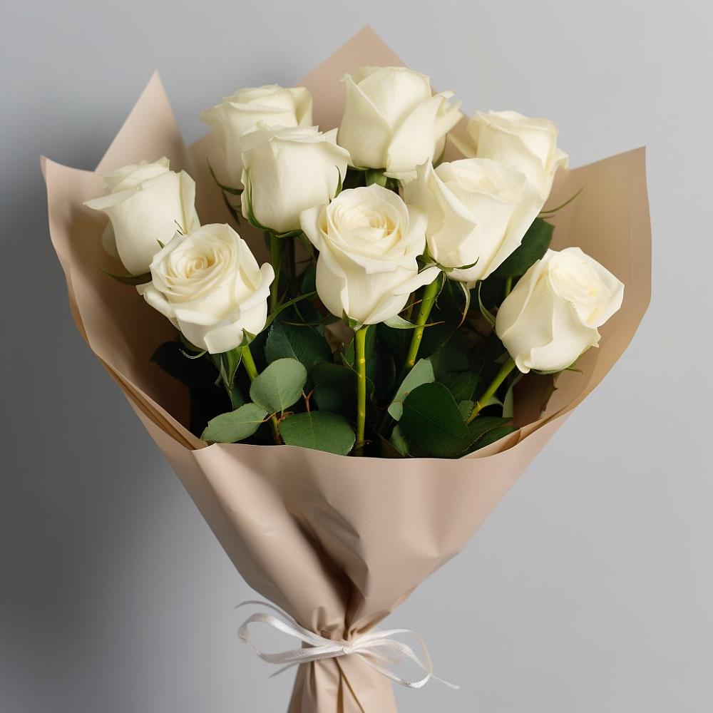 Букет 9 Белых роз Эдлесс Лав в Северо-Курильске