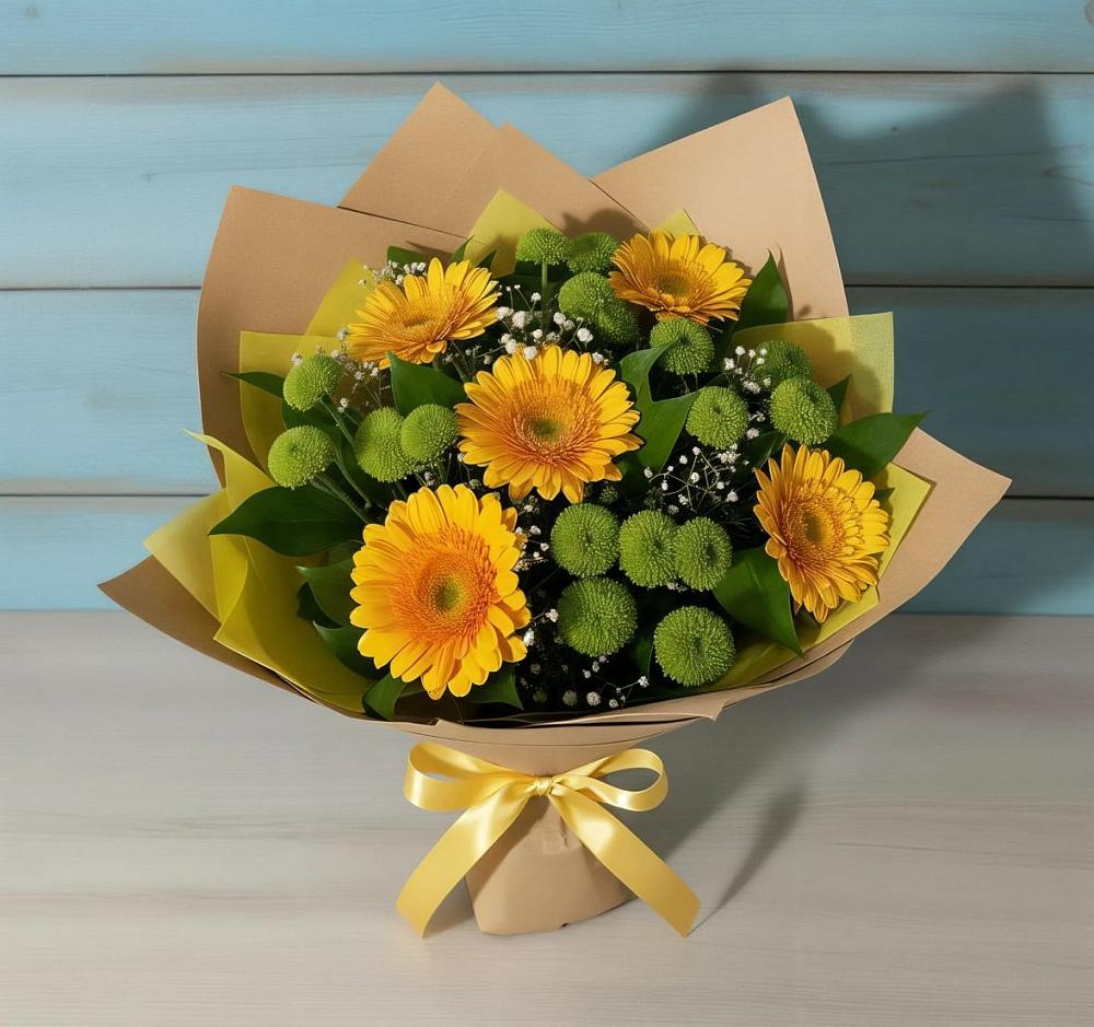 Букет цветов из: Герберы и Хризантемы в Северо-Курильске