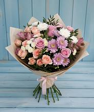 Букет цветов из:  Хризантемы, Розы и Альстромерии в Северо-Курильске
